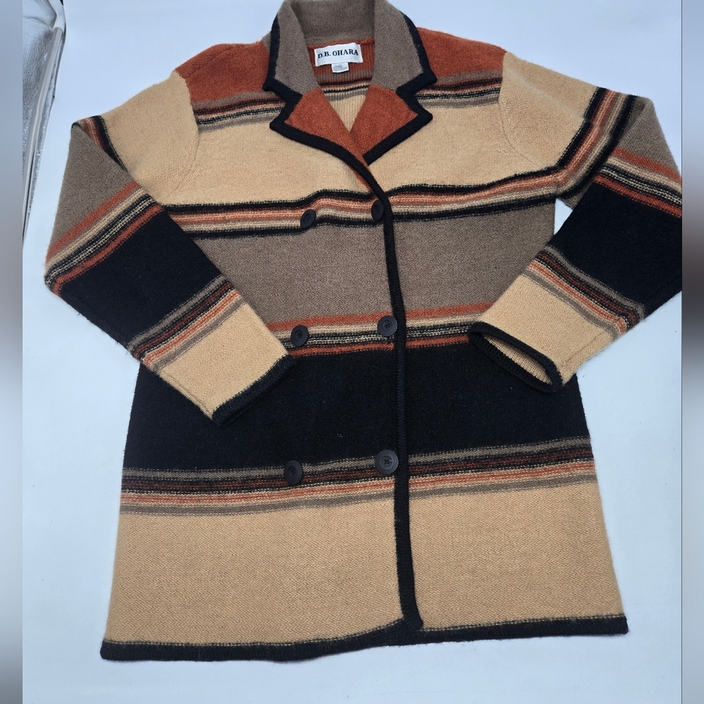 Vintage Wool Sweater Double-breasted Striped M